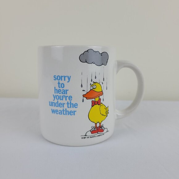 Vintage My Favorite Friends Mug, Duck rain weather Get Well coffee cup 1987 80s - Picture 4 of 16